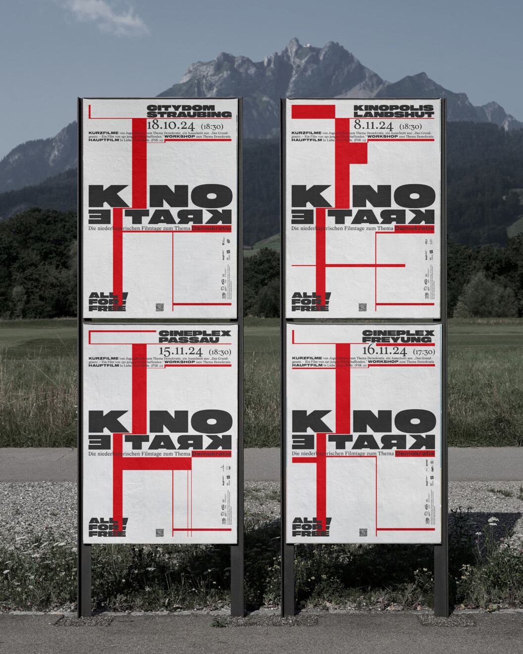 Plakatserie »KINOKRATIE – Die niederbayerischen Filmtage zum Thema Demokratie« für den Bezirksjugendring Niederbayern